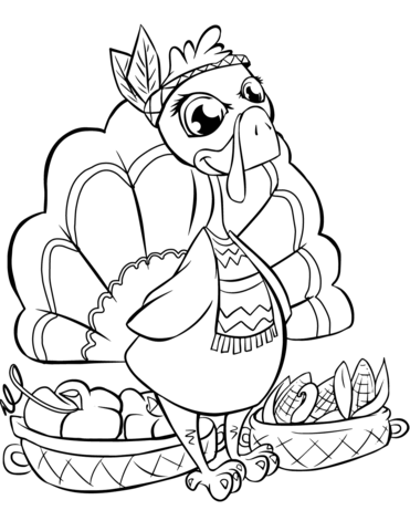 Cute Turkey With Baskets Coloring Page